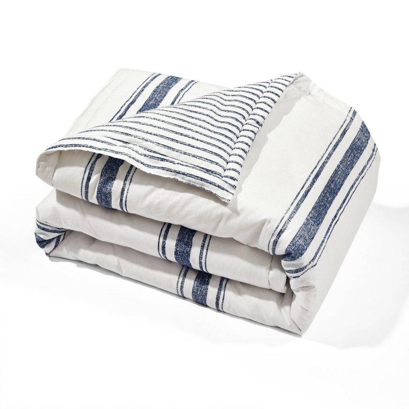 50"x60" Farmhouse Striped Throw Blanket Navy - Lush Décor: Reversible, Cotton, Cozy