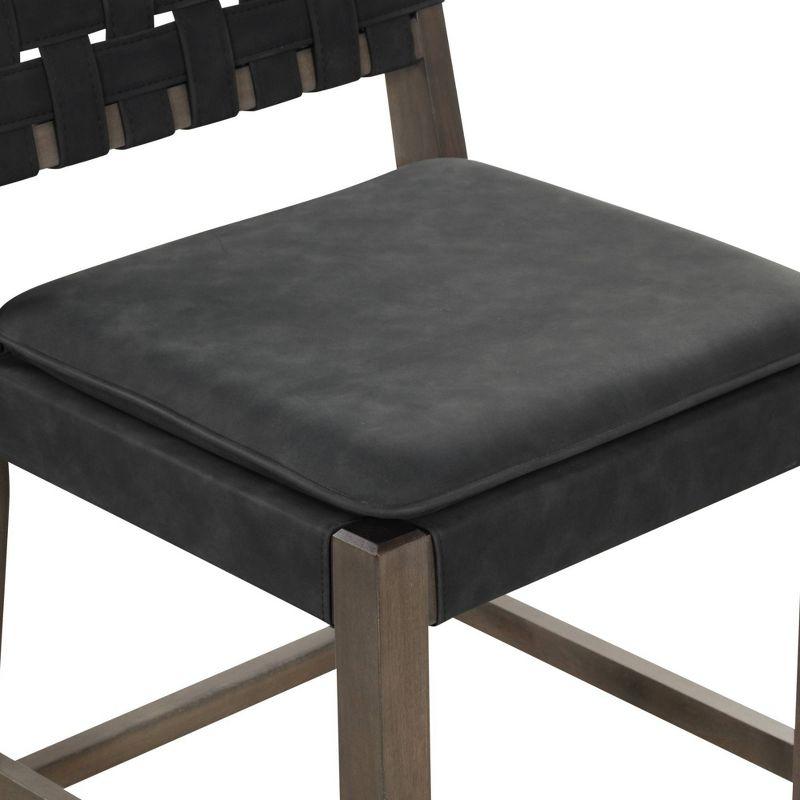 Nathan James Cohen Woven Faux Leather Counter Height Barstool Black: Rubberwood Frame, Saddle Seat, Stud Detail