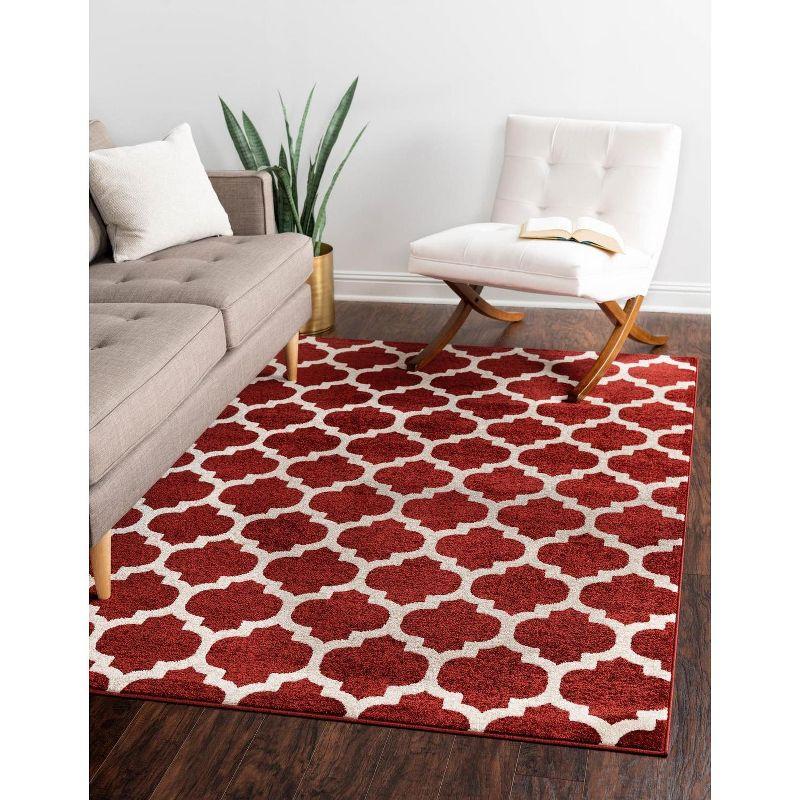 Red and Orange Synthetic Trellis Indoor Area Rug