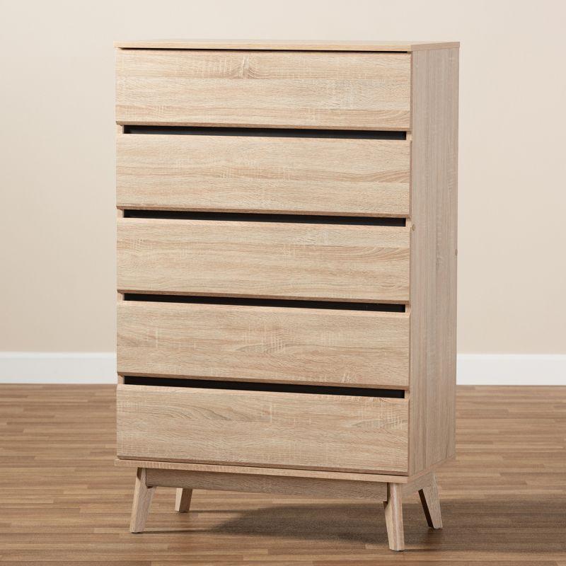 Miren Mid-Century Light Oak and Dark Gray Engineered Wood 5-Drawer Chest