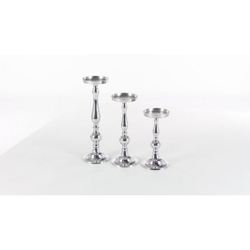 Elegant Trio Silver Aluminum Pillar Candle Holders - 16", 13", 10" Heights