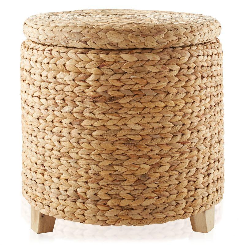 Casafield 17" Round Storage Ottoman with Lid, Handwoven Footrest for Living Room, Bedroom, Bathroom, Home Office