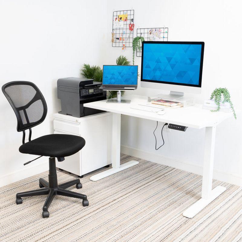 Electric Adjustable Height Sit-Stand Desk with Power Outlet, White Steel