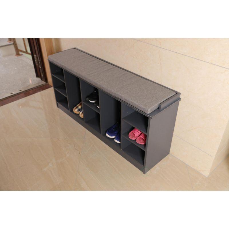 Wooden Shoe Cubicle Storage Entryway Bench with Soft Cushion for Seating