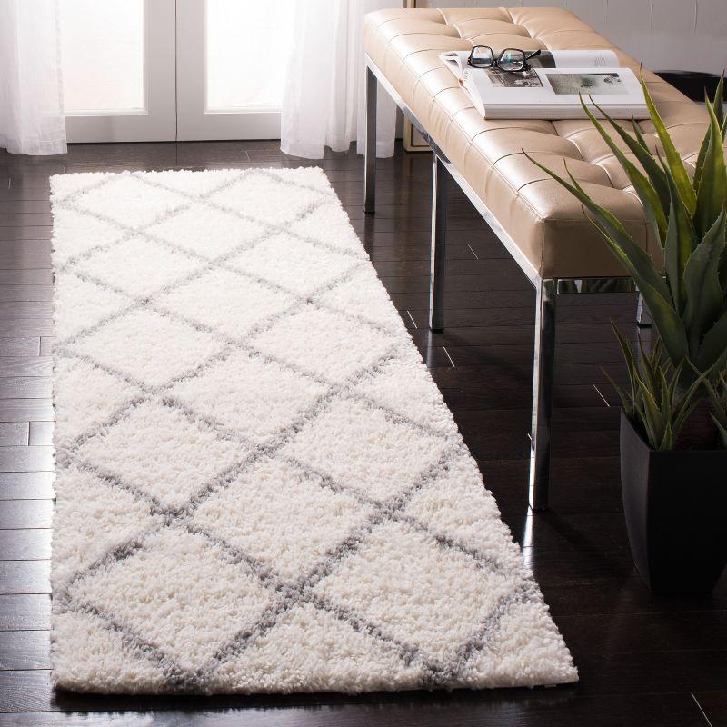 Cream and Grey Synthetic Hand-Knotted Shag Rug 27"x10"