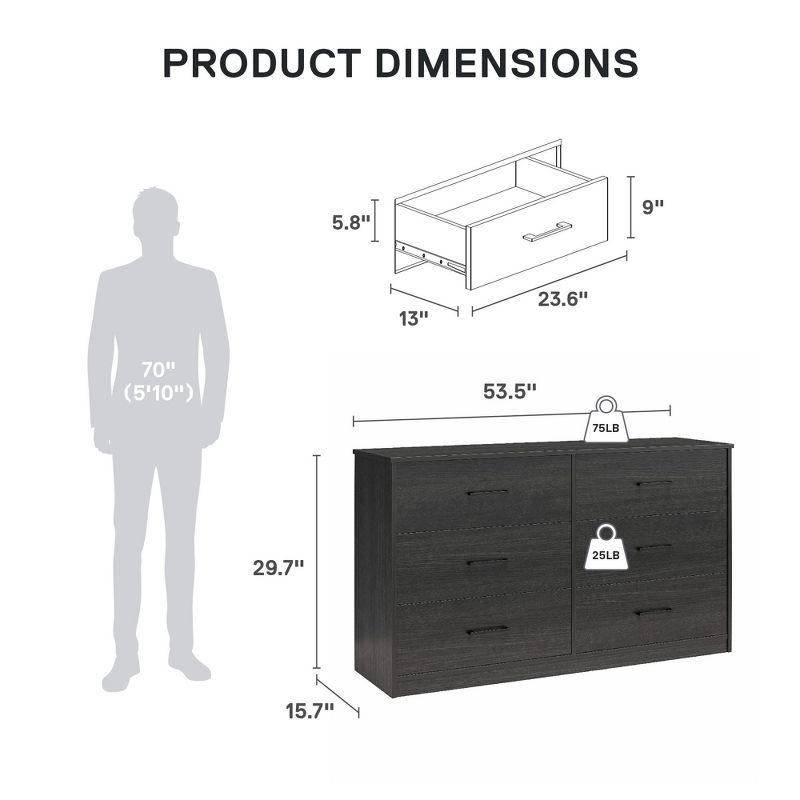 Ameriwood Home BrEZ Build Collection Pearce Wide 6 Drawer Dresser, Black Oak