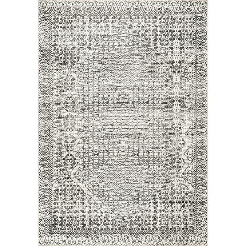 Gray Abstract Synthetic 8' x 10' Easy-Care Area Rug