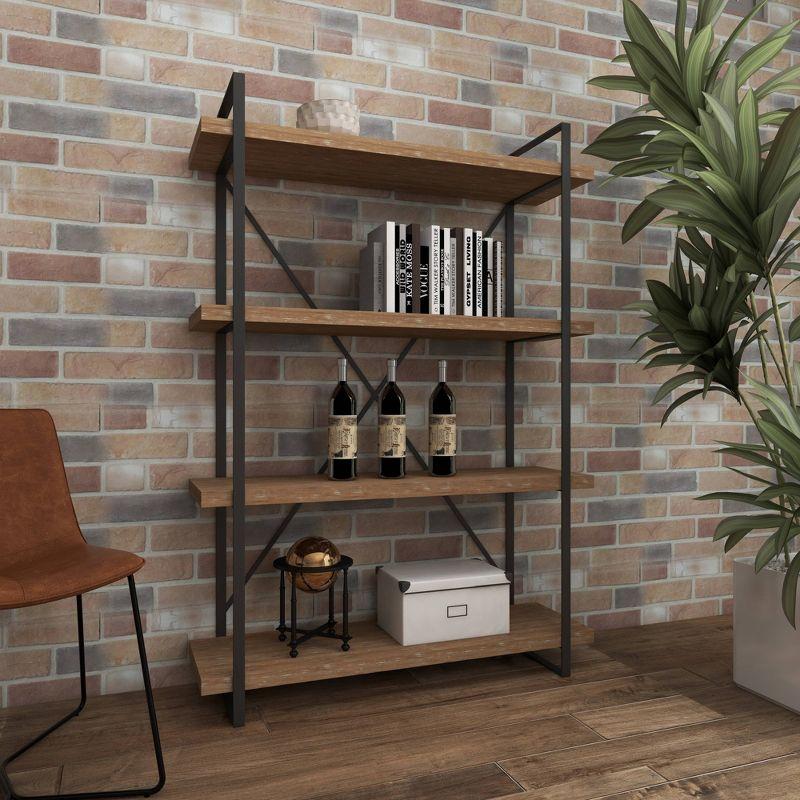 67" Tall Industrial Metal and Wood Bookshelf Brown - Olivia & May