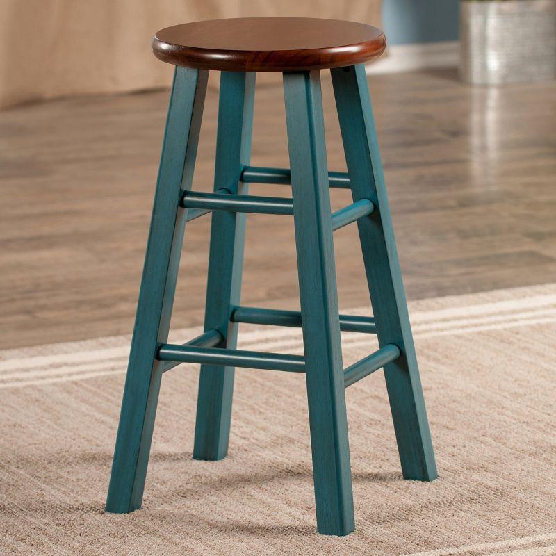 24" Ivy Counter Height Barstool Teal Blue/Brown - Winsome: Round Wooden, No Assembly Required