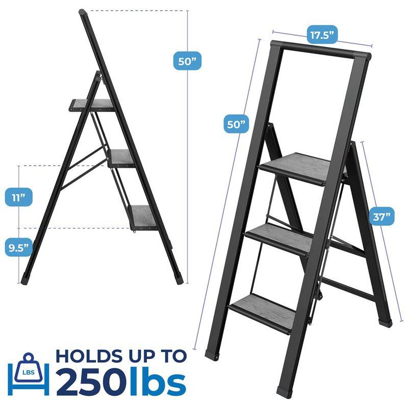 3-Step Black and Gray Steel Foldable Step Ladder