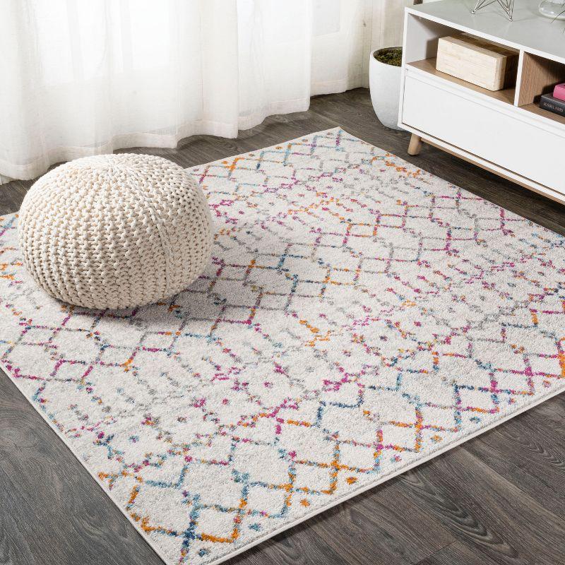 JONATHAN Y Moroccan HYPE Boho Vintage Diamond Ivory/Multi 5' Square Area Rug