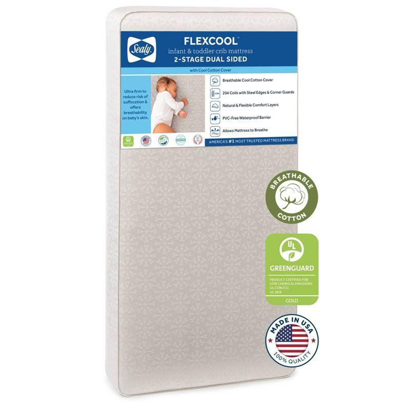 Sealy Baby FlexCool Breathable Hypoallergenic 2-Stage Waterproof Baby Crib Mattress & Toddler Bed Mattress, GREENGUARD Gold Certified, 52" x 28"