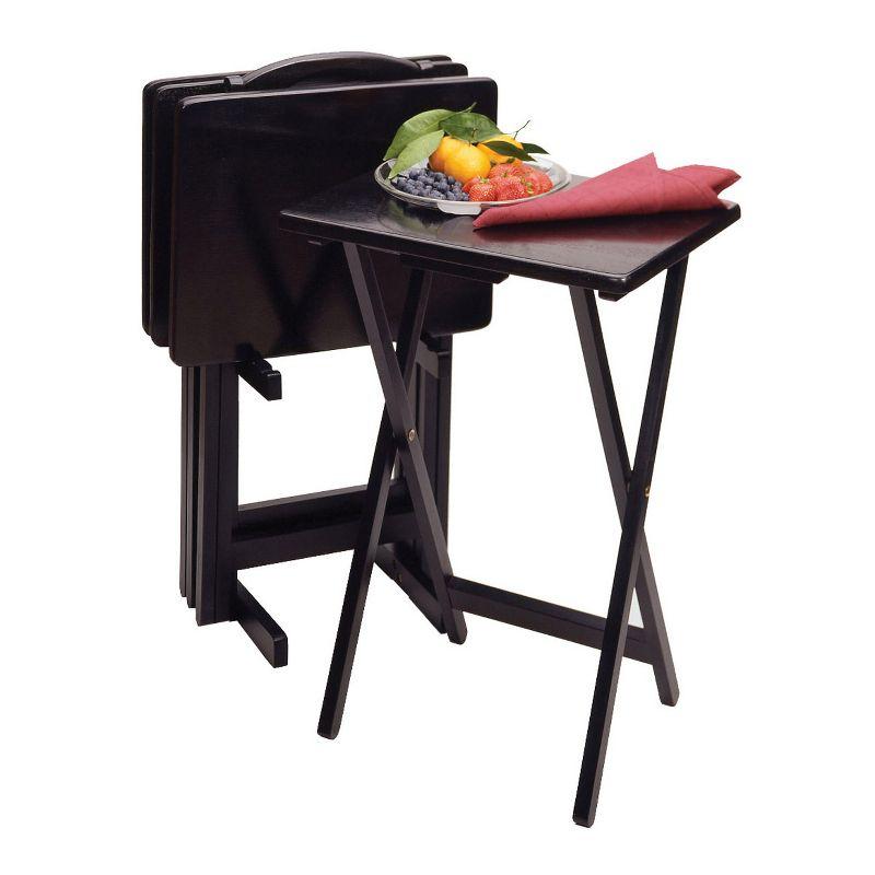 5pc Alex Snack Table Set - Black - Winsome: Beechwood, Storage Stand, Easy Clean, Foldable