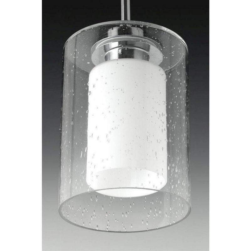 Elegant Polished Chrome Mini-Pendant with Seeded & Etched Glass