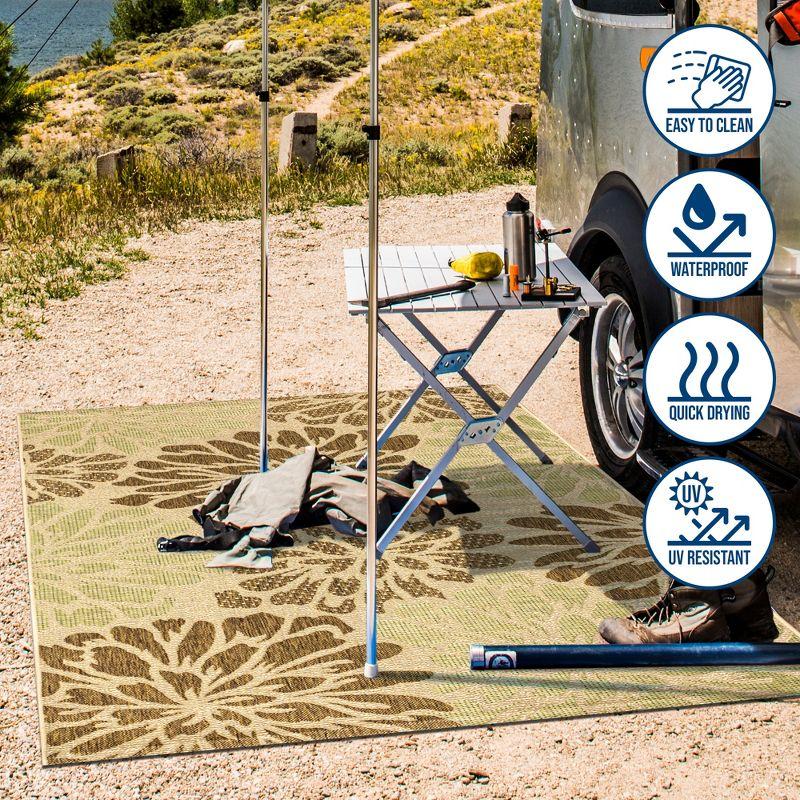 3'x5' Zinnia Modern Floral Textured Weave Indoor/Outdoor Area Rug, Sage/Brown - JONATHAN Y
