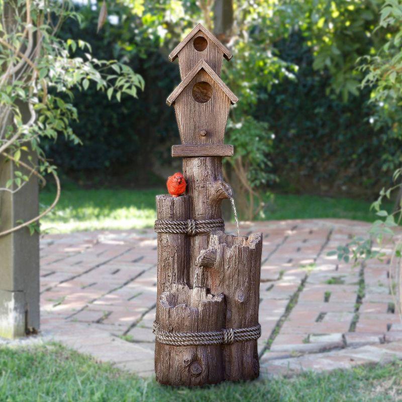 35" Resin Stone Outdoor Fountain Alpine Corporation: Rustic Birdhouse Design, Polyresin & Fiberglass, Weather-Resistant, Electric Pump