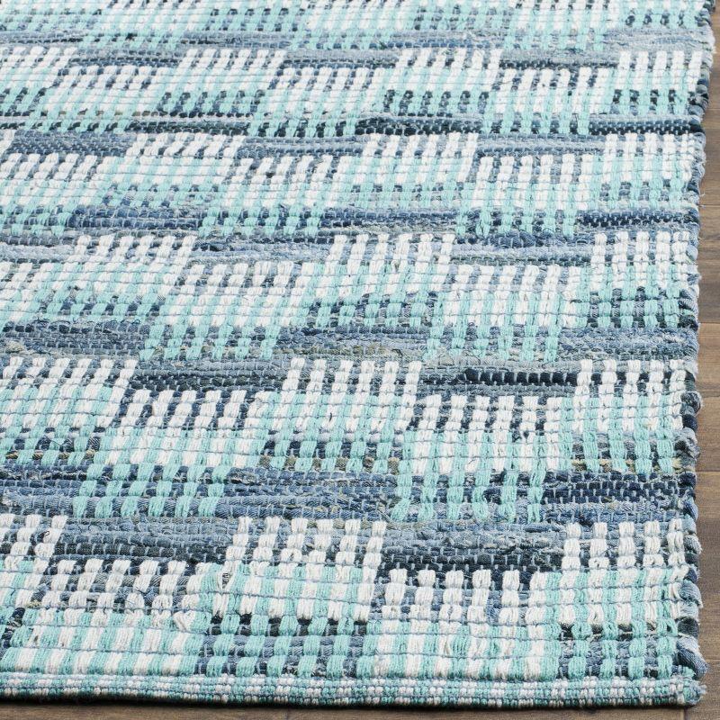 Turquoise Multi Geometric Wool Cotton Handmade Rug 2'6" x 4'