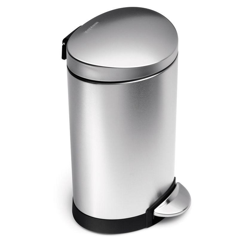 Compact Brushed Stainless Steel Semi-Round Trash Can with Pedal, 1.6 Gal