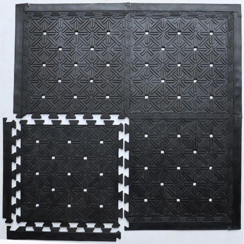 Black Interlocking Rubber Outdoor Tile Set with Connectors