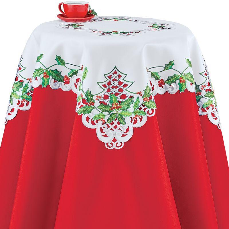 Embroidered Holly Berry Intricate Cutouts Holiday Table Linens