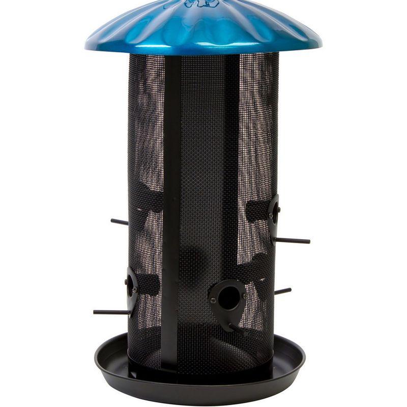 Blue and Black Metal Hanging Squirrel Resistant Bird Feeder