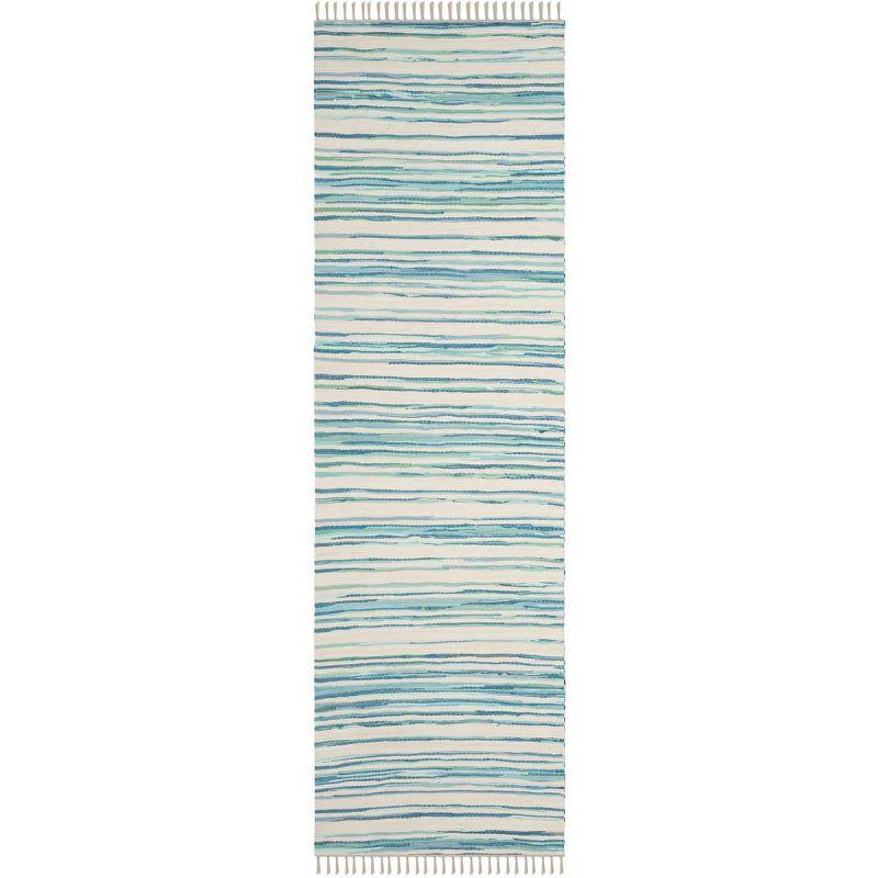 Rag Rug RAR126 Hand Woven Indoor Runner Rug - 2'3"x9' - Ivory/Green - Safavieh