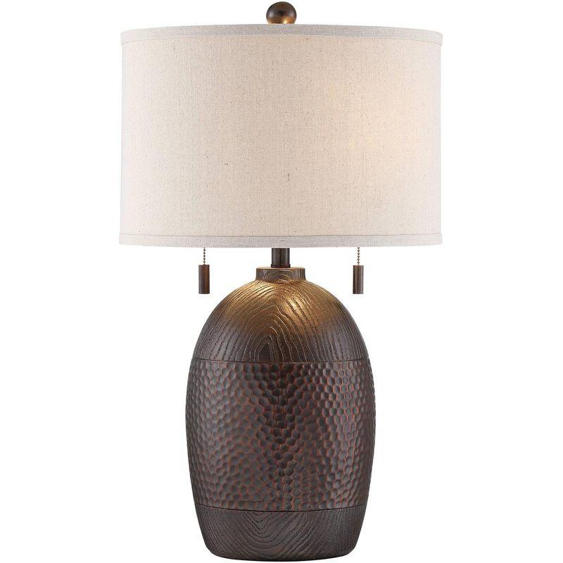 Bronze Hammered Textured Table Lamp with White Drum Shade