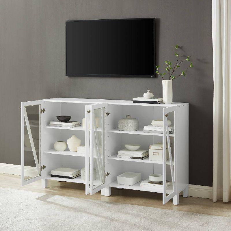 White 60" Media Sideboard Cabinet with Glass Doors and Shelves