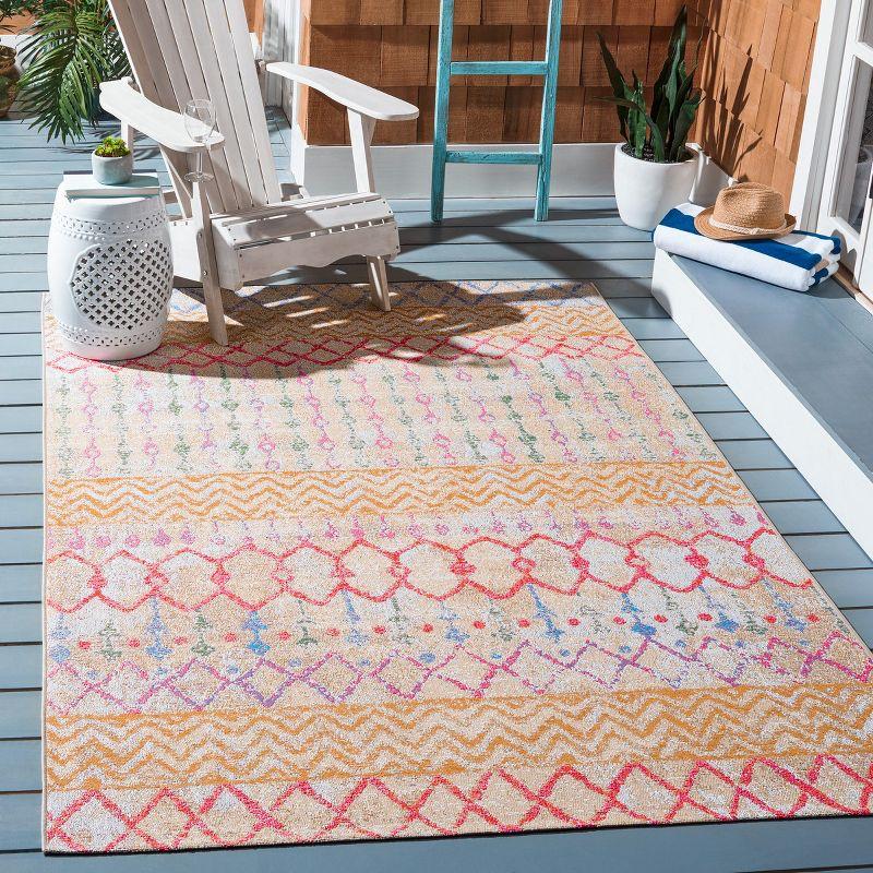 Coastal Breeze Blue and Gold Synthetic Rectangular Easy-Care Outdoor Rug