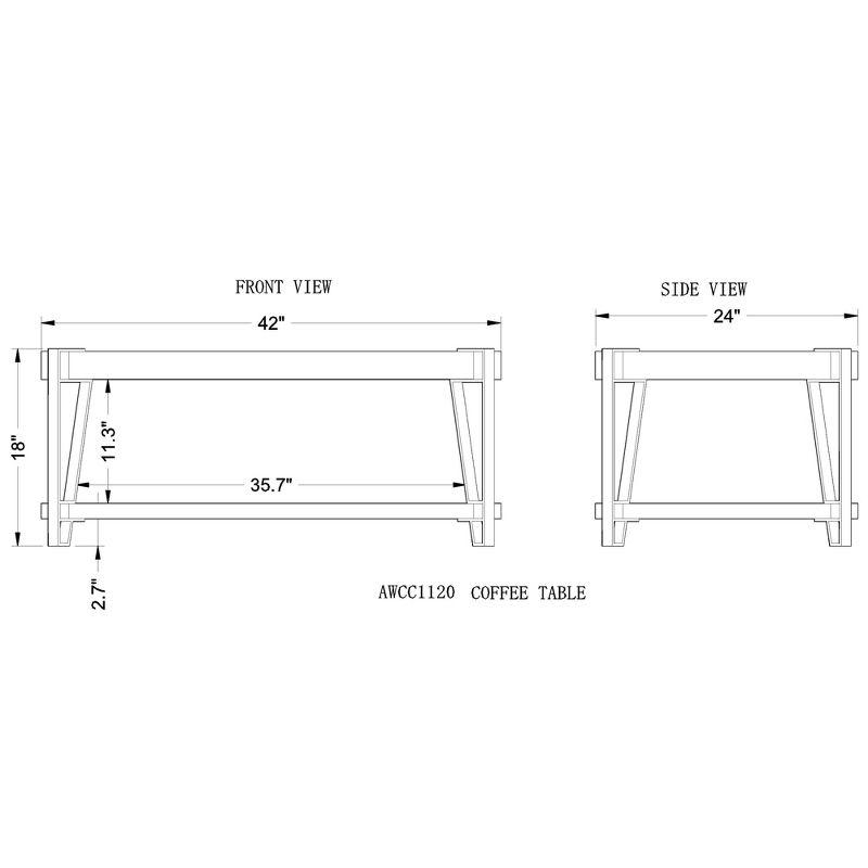 Alaterre Furniture Ryegate Live Edge Solid Wood Coffee Table Metal and Wood