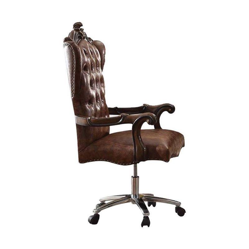 27" Versailles Active Sitting Chair Two Tone Light Brown PU and Cherry Oak - Acme Furniture: Faux Leather, Metal Frame, No Tools Assembly