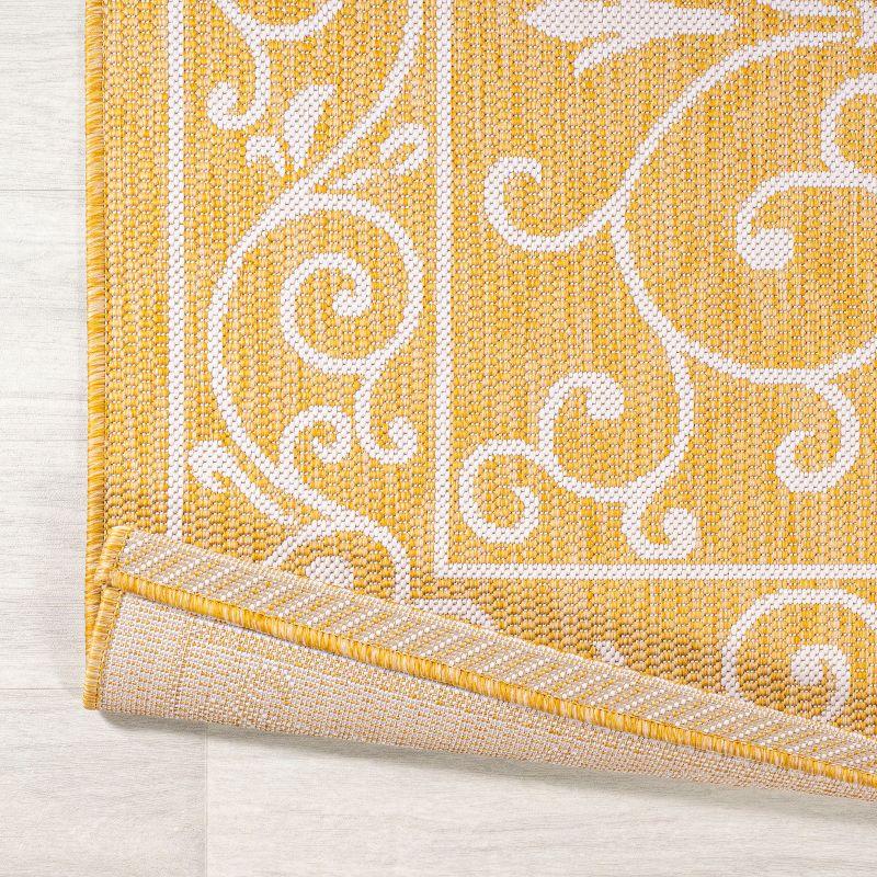 Charleston Vintage Yellow and Cream Filigree Outdoor Rug