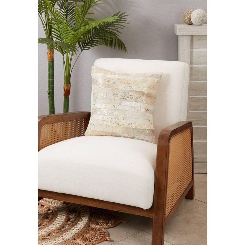 16"x16" Luxurious Hair on Leather Square Throw Pillow Cover Ivory - Saro Lifestyle: Genuine Leather, Rustic Elegance, Zippered