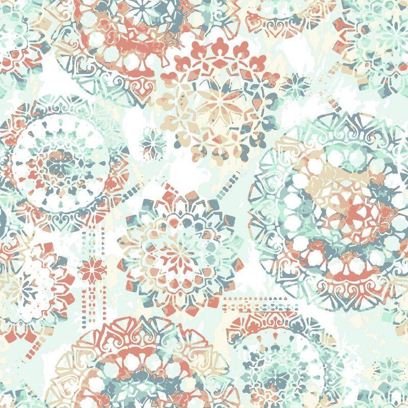 Coral and Blue Bohemian Peel & Stick Wallpaper