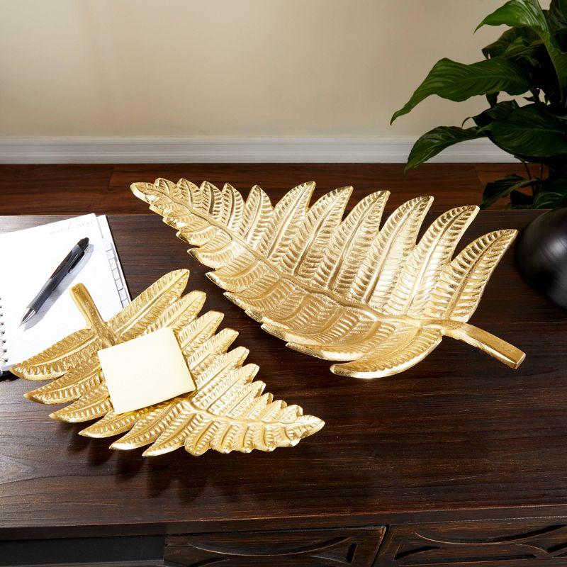 Set of 2 Contemporary Leaf Trays Gold - Olivia & May: Aluminum, Not Food Safe, Indoor Use