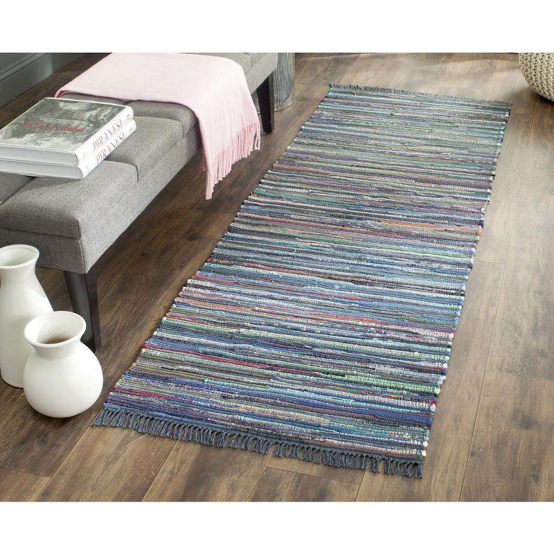 Rag Rug RAR121 Hand Woven Indoor Runner Rug - Ink/Multi - 2'3"x7' - Safavieh.