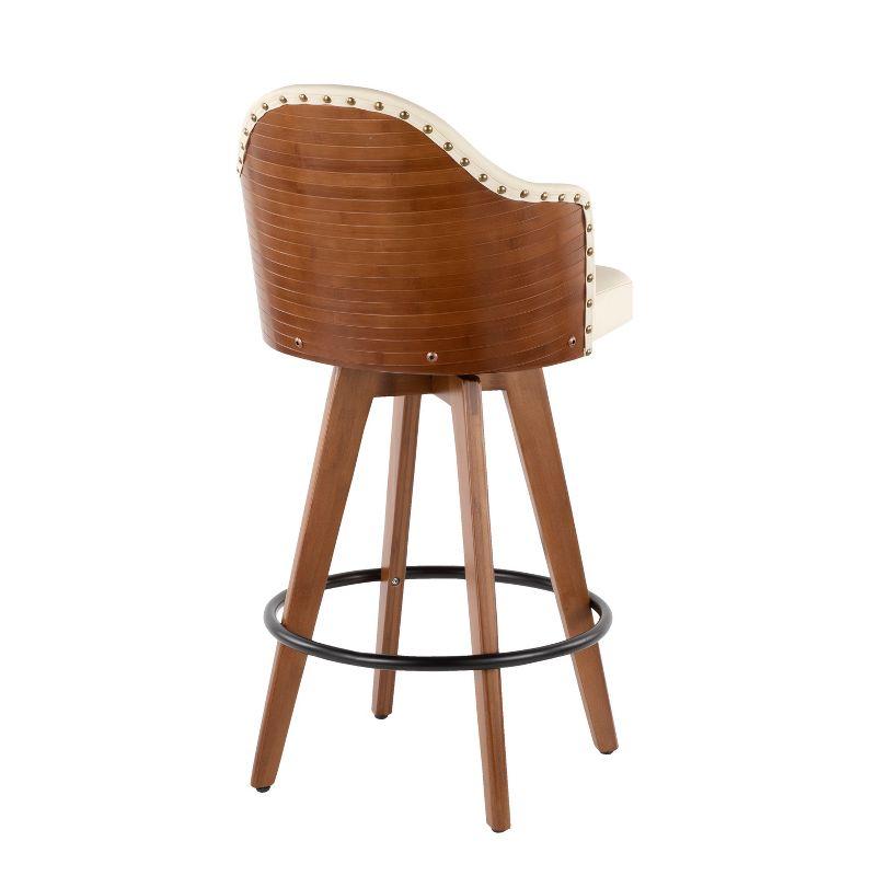 LumiSource 26" Ahoy Mid-Century Modern Counter Height Barstool Walnut/Cream: Swivel Seat, Padded Back, Wood Legs