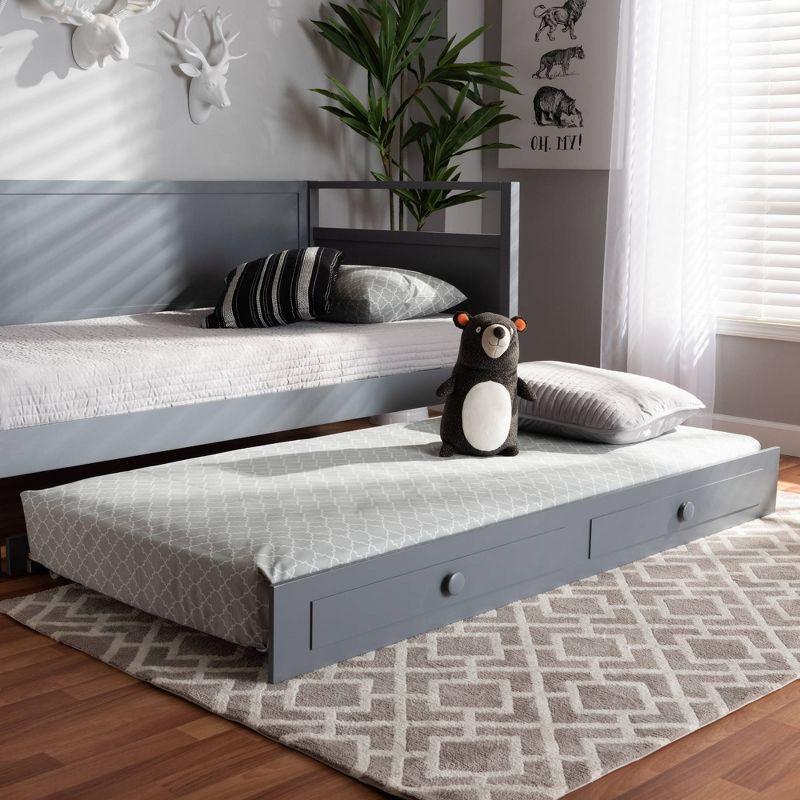 Gray Twin Wood Trundle Bed with Imitation Drawers