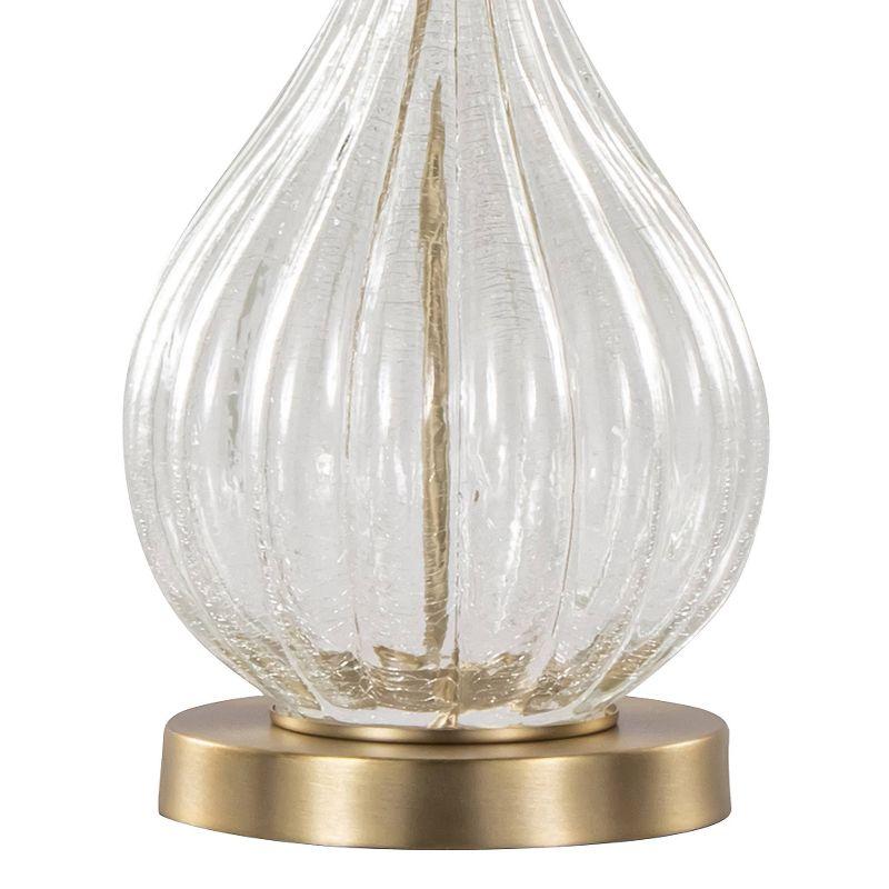 LumiSource (Set of 2) Jenny 27.25" Contemporary Glass Table Lamps Clear Crackle Glass Gold Metal and White Linen Shade from Grandview Gallery