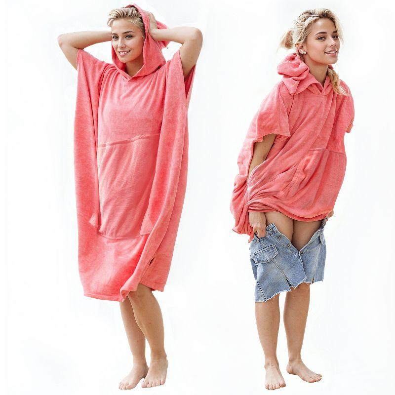 Microfiber Fleece Mid-Calf Bathrobe with Pockets and Hood