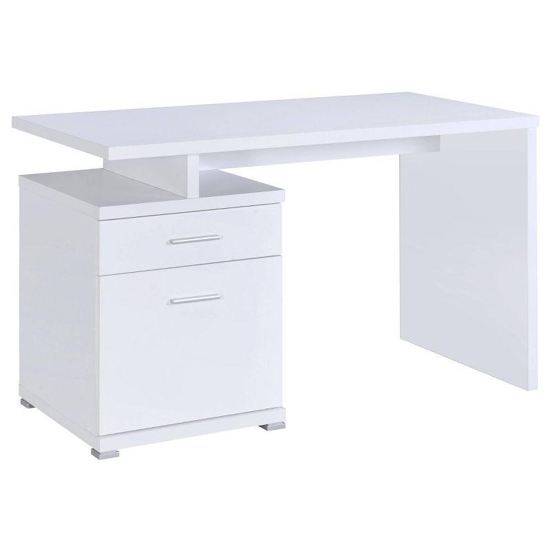 Transitional White Home Office Desk with Reversible Filing Cabinet