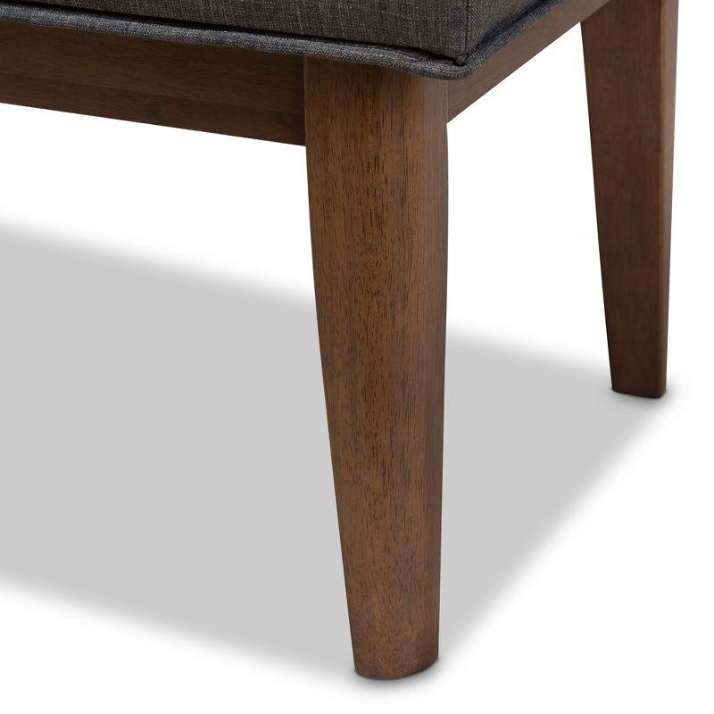 Lucca Mid-Century Button-Tufted Bench in Dark Grey and Walnut