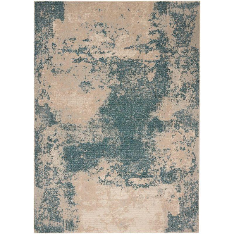 Maxell Ivory/Teal Synthetic 9'3"x12'9" Easy Care Area Rug