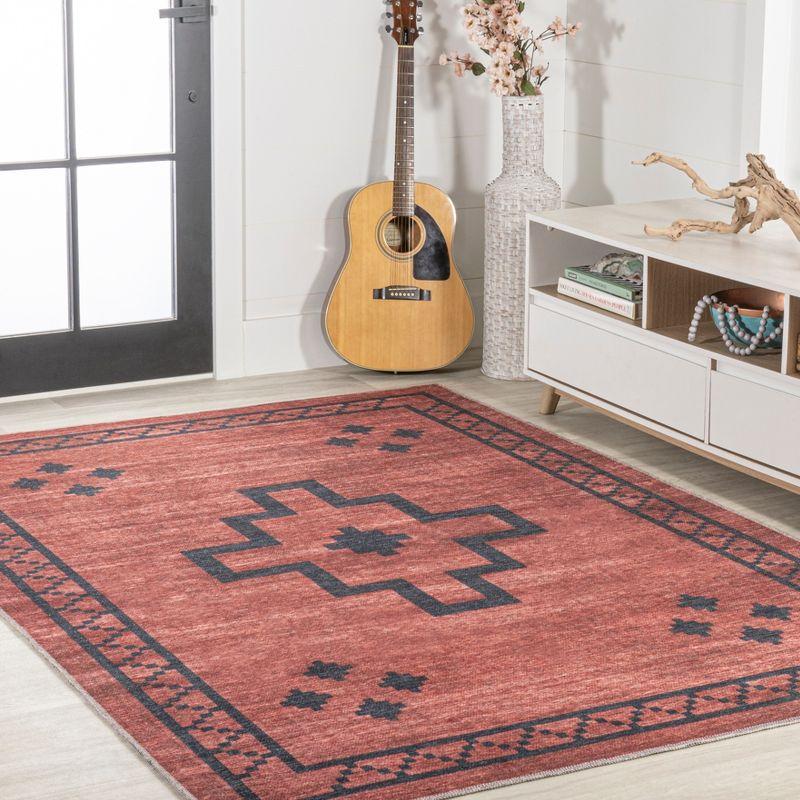 Korsa Geometric Medallion Machine-Washable Area Rug - JONATHAN Y