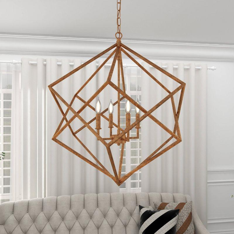 Modern Metal Chandelier with Link Style Chain Gold - Olivia & May: Ceiling Lighting, Geometric Design, E12 Socket