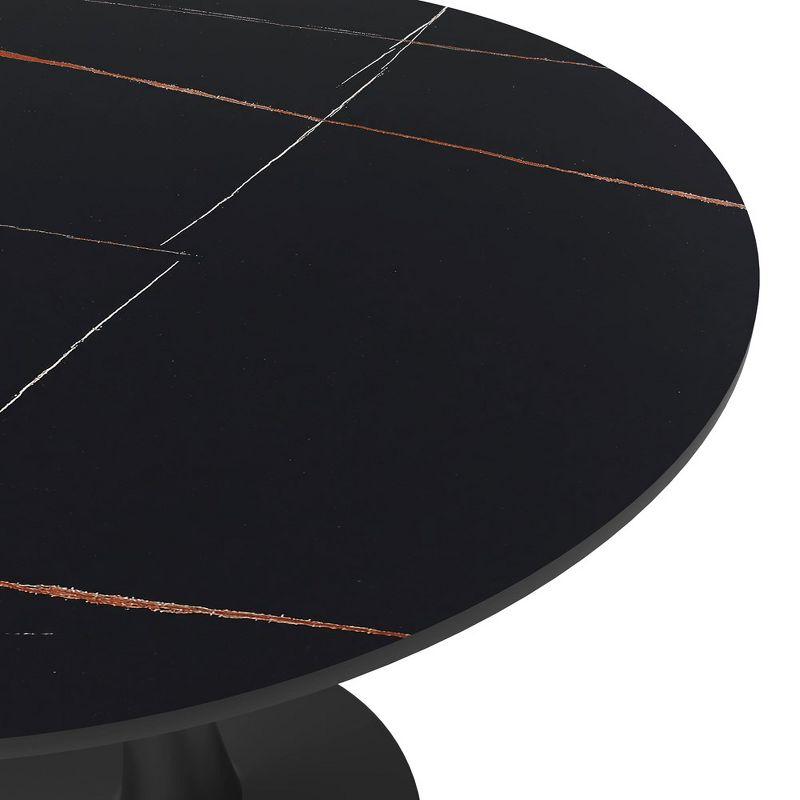 LeisureMod Bristol 31" Round Dining Table – Sintered Stone Top Accent Café Table & Sturdy Steel Black Pedestal Base for Kitchen and Small Spaces