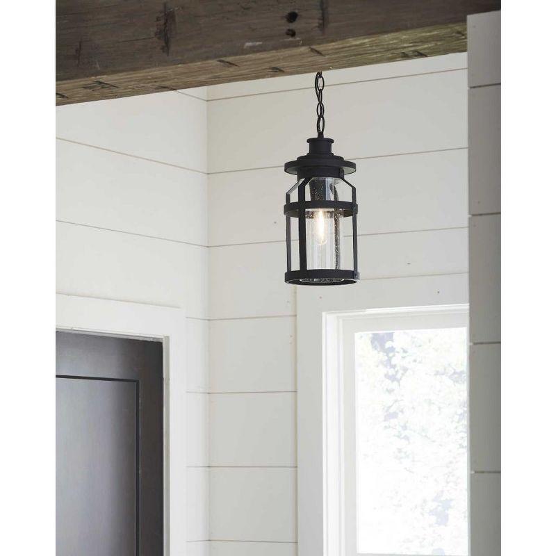 Progress Lighting Haslett 1-Light Outdoor Hanging Lantern in Black with Clear Seeded Glass