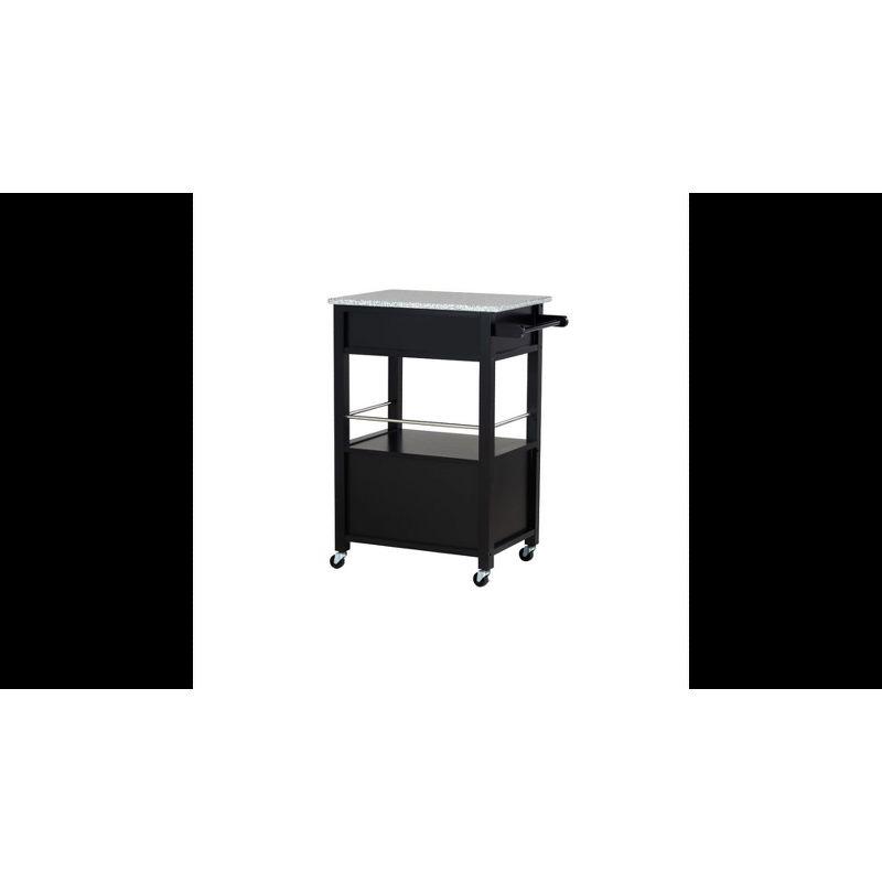 Mitchell Black Wood Granite Top Kitchen Cart: Storage, Towel Bar, Locking Casters - Linon