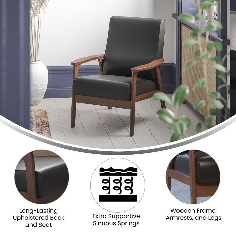 Flash Furniture Langston Commercial Grade LeatherSoft Upholstered Mid Century Modern Arm Chair with Walnut Finished Wooden Frame and Arms in Cognac
