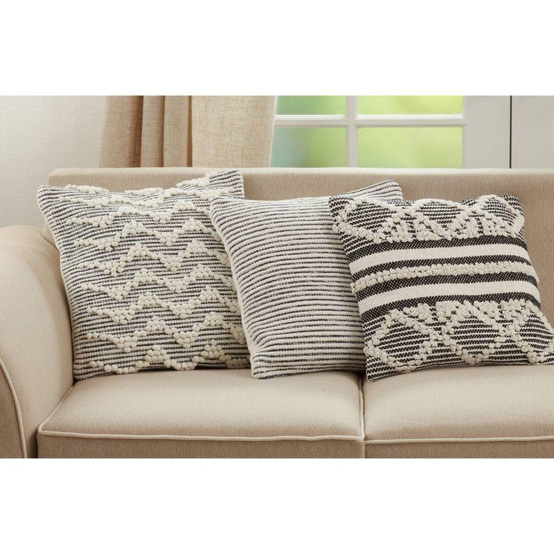 18"x18" Textured Chevron Design Square Throw Pillow Cover Blue - Saro Lifestyle: Bohemian, Cotton, Zipper Closure